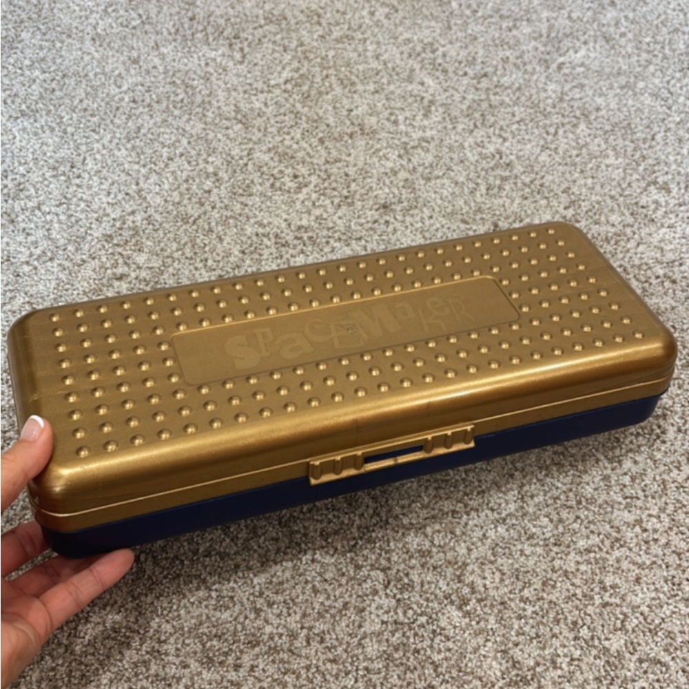 Vintage 90’s Spacemaker 13” Pencil Box In Gold & Blue, Great Condition! Rare